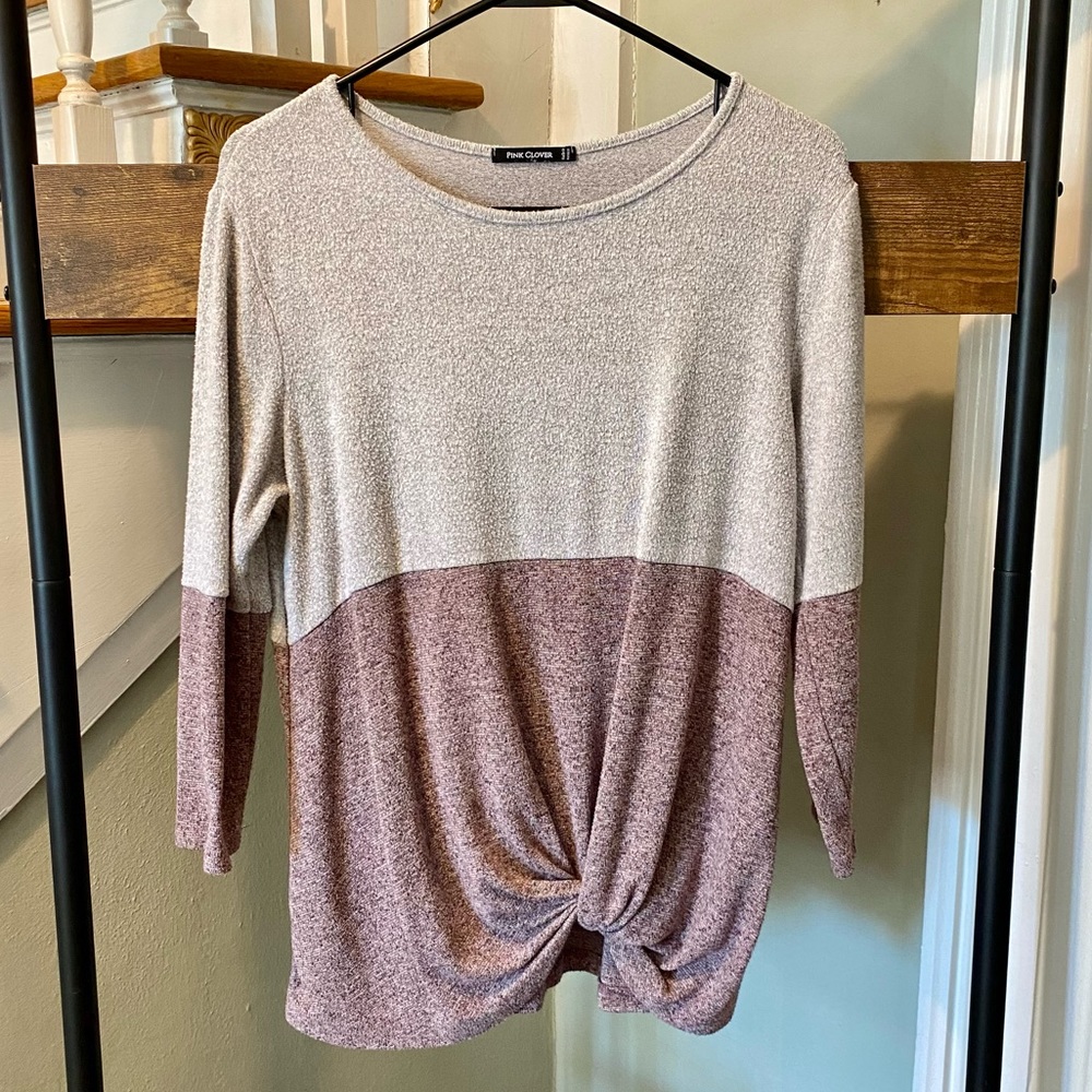 Pink Clover “Denver” dark pink front twist brushed knit top size S